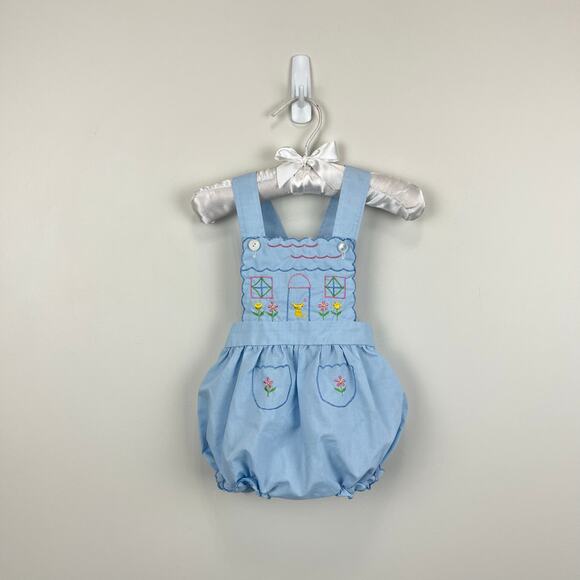 Vintage Cradle Togs Embroidered Blue Sunsuit Bubble Romper 6 Months
